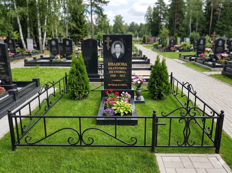 Зелёный газон на могильном участке в Белгороде