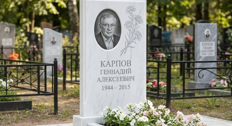 Памятник с гравировкой гвоздик — выполненная работа «Карпов» в Белгороде