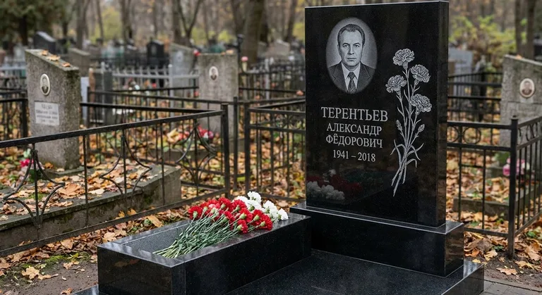 Памятник с гравировкой гвоздик — выполненная работа «Терентьев» в Белгороде
