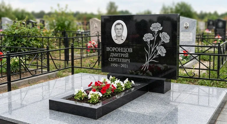 Памятник с гравировкой гвоздик — выполненная работа «Воронцов» в Белгороде