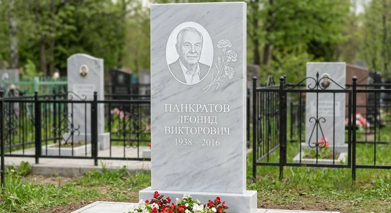Памятник с гравировкой гвоздик — выполненная работа «Панкратов» в Белгороде