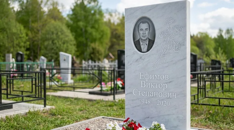Памятник с гравировкой гвоздик — выполненная работа «Ефимов» в Белгороде