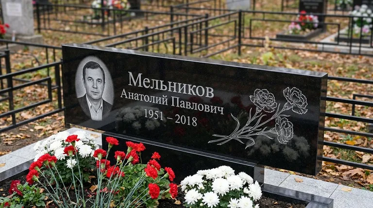 Памятник с гравировкой гвоздик — выполненная работа «Мельников» в Белгороде