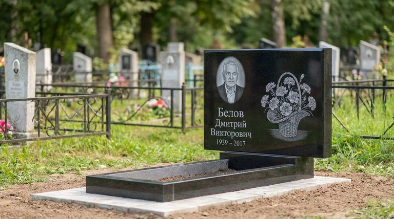 Памятник с гравировкой гвоздик — выполненная работа «Белов» в Белгороде