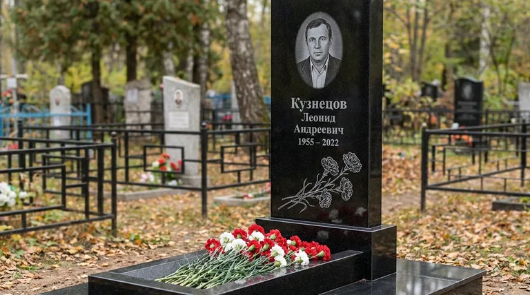 Памятник с гравировкой гвоздик — выполненная работа «Кузнецов» в Белгороде