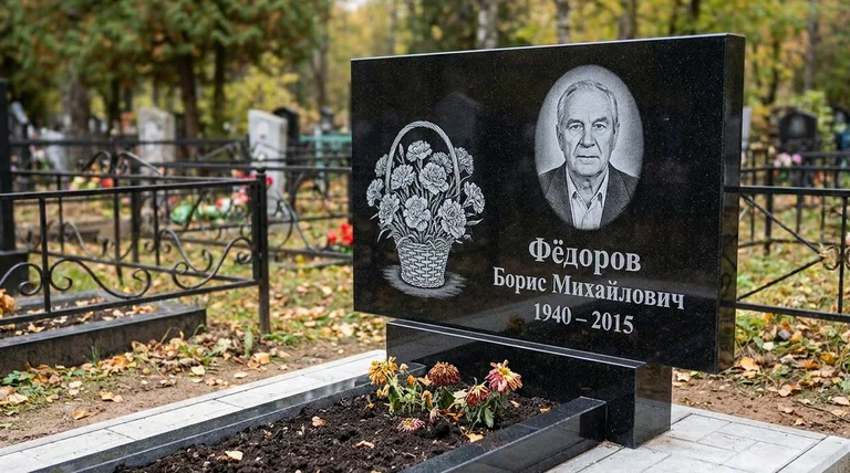 Памятник с гравировкой гвоздик — выполненная работа «Фёдоров» в Белгороде