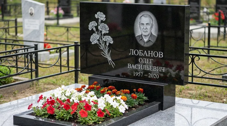 Памятник с гравировкой гвоздик — выполненная работа «Лобанов» в Белгороде