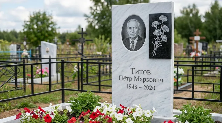 Памятник с гравировкой гвоздик — выполненная работа «Титов» в Белгороде