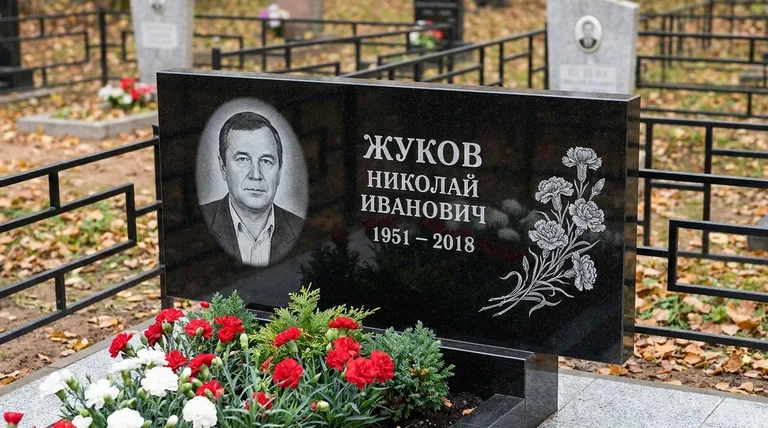 Памятник с гравировкой гвоздик — выполненная работа «Жуков» в Белгороде
