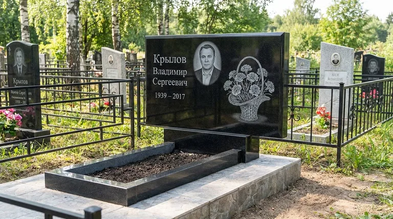 Памятник с гравировкой гвоздик — выполненная работа «Крылов» в Белгороде