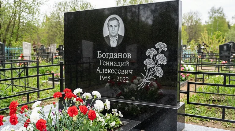 Памятник с гравировкой гвоздик — выполненная работа «Богданов» в Белгороде