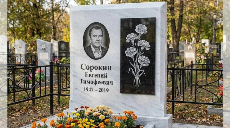 Памятник с гравировкой гвоздик — выполненная работа «Сорокин» в Белгороде