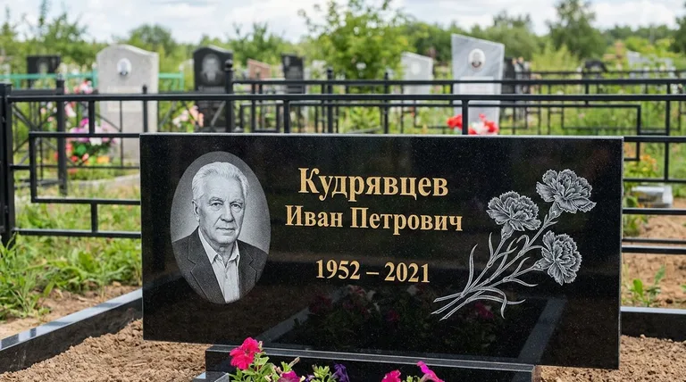Памятник с гравировкой гвоздик — выполненная работа «Кудрявцев» в Белгороде