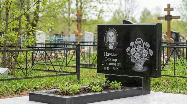 Памятник с гравировкой гвоздик — выполненная работа «Наумов» в Белгороде