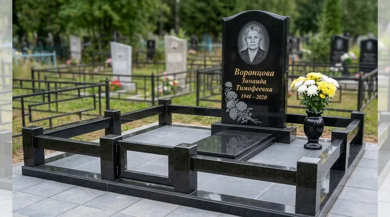 Памятник с гравировкой хризантем — выполненная работа «Воронцова» в Белгороде