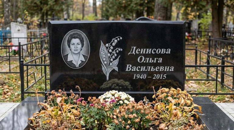 Памятник с гравировкой ландышей — выполненная работа «Денисова» в Белгороде