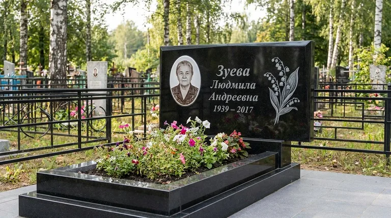 Памятник с гравировкой ландышей — выполненная работа «Зуева» в Белгороде