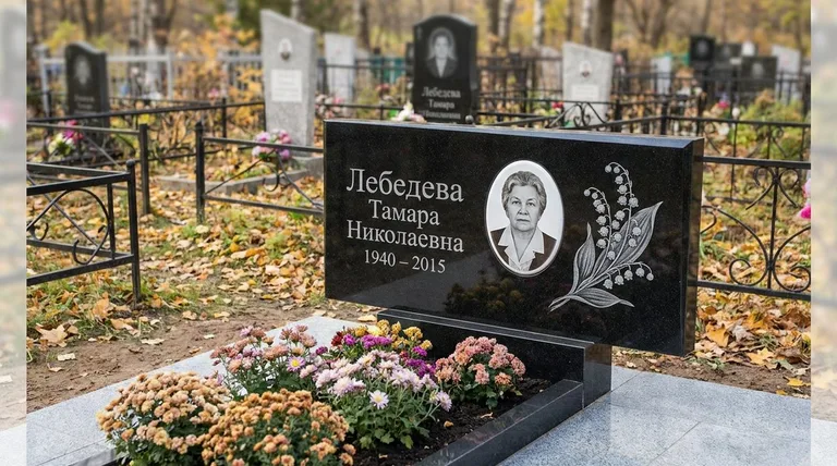 Памятник с гравировкой ландышей — выполненная работа «Лебедева» в Белгороде