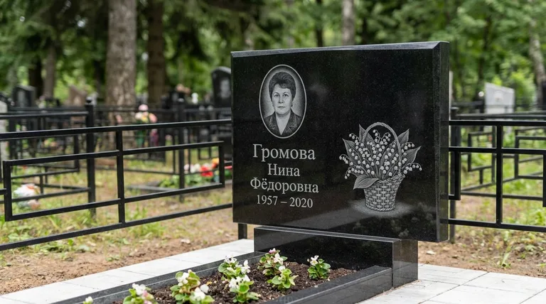 Памятник с гравировкой ландышей — выполненная работа «Громова» в Белгороде