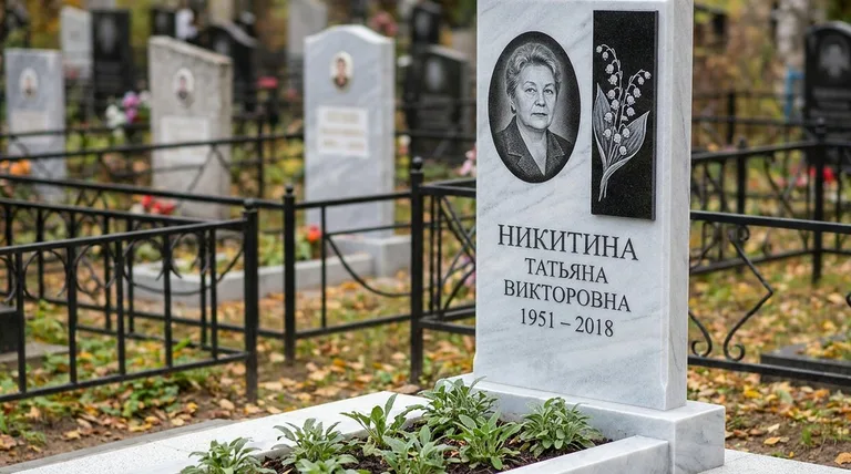Памятник с гравировкой ландышей — выполненная работа «Никитина» в Белгороде