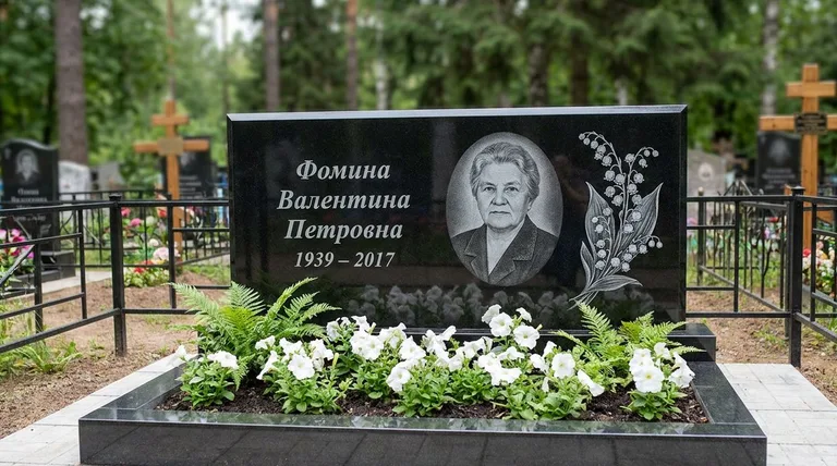 Памятник с гравировкой ландышей — выполненная работа «Фомина» в Белгороде