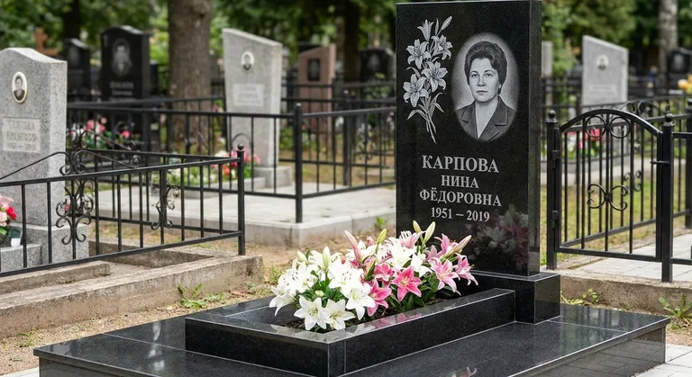 Памятник с гравировкой лилий — выполненная работа «Карпова» в Белгороде