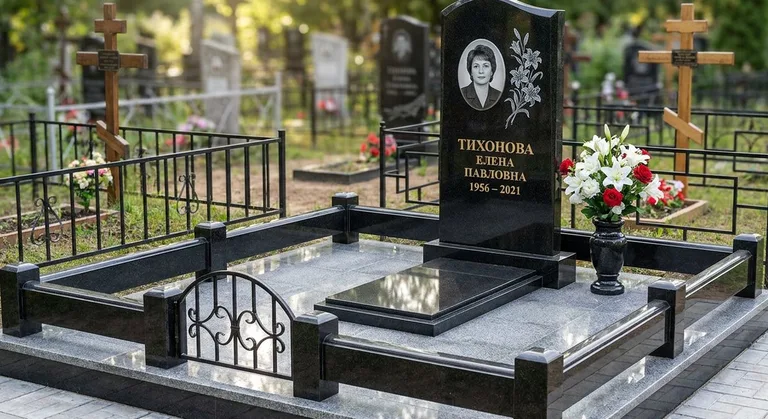 Памятник с гравировкой лилий — выполненная работа «Тихонова» в Белгороде