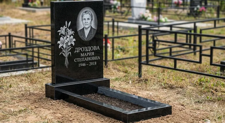 Памятник с гравировкой лилий — выполненная работа «Дроздова» в Белгороде