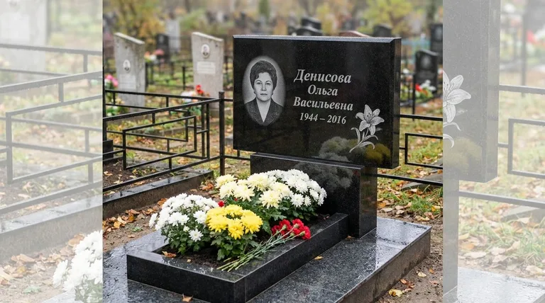 Памятник с гравировкой лилий — выполненная работа «Денисова» в Белгороде
