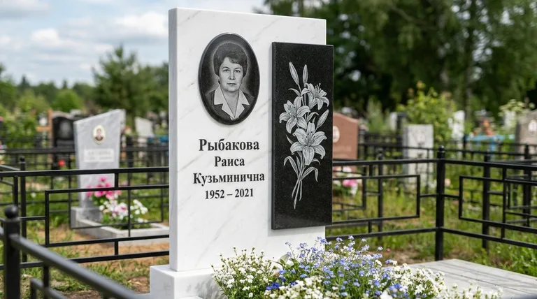 Памятник с гравировкой лилий — выполненная работа «Рыбакова» в Белгороде