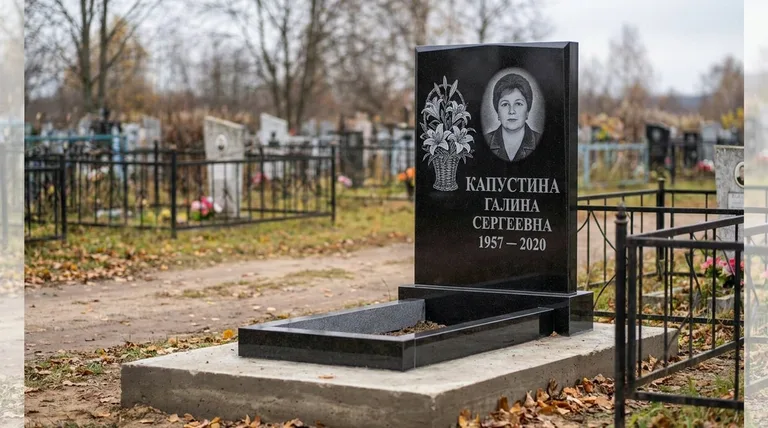 Памятник с гравировкой лилий — выполненная работа «Капустина» в Белгороде