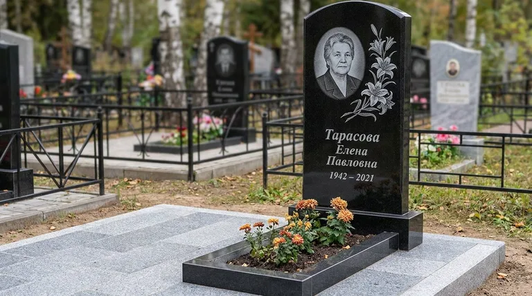 Памятник с гравировкой лилий — выполненная работа «Тарасова» в Белгороде