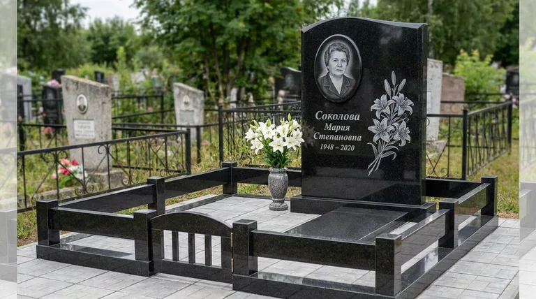 Памятник с гравировкой лилий — выполненная работа «Соколова» в Белгороде
