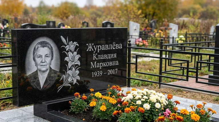 Памятник с гравировкой лилий — выполненная работа «Журавлёва» в Белгороде