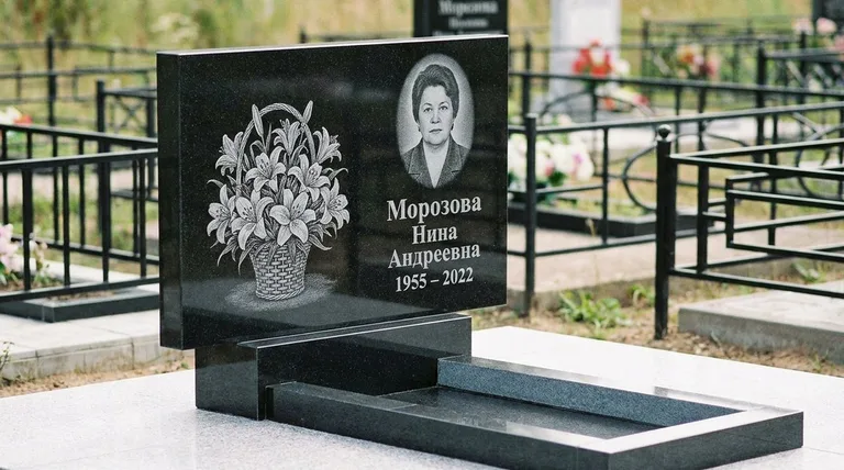 Памятник с гравировкой лилий — выполненная работа «Морозова» в Белгороде