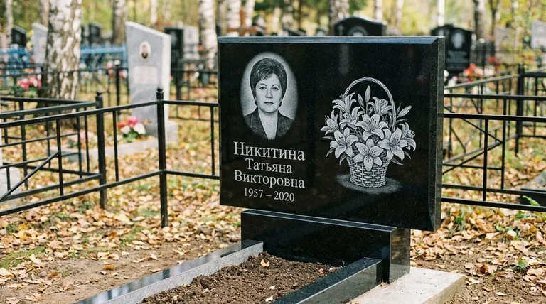 Памятник с гравировкой лилий — выполненная работа «Никитина» в Белгороде