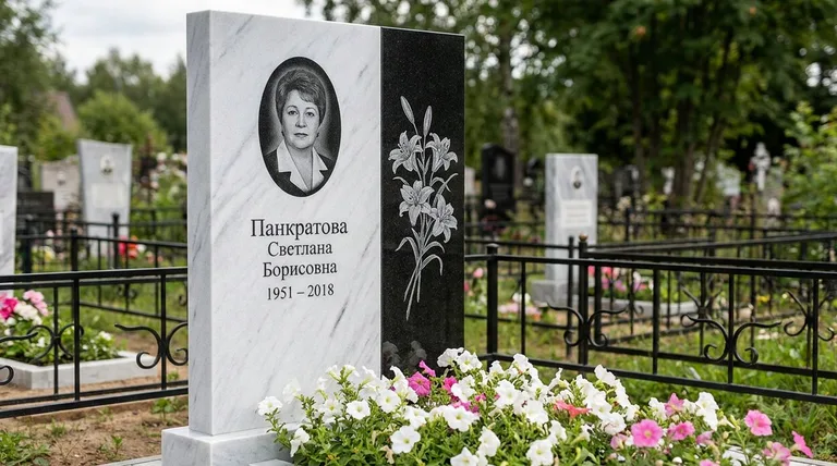 Памятник с гравировкой лилий — выполненная работа «Панкратова» в Белгороде