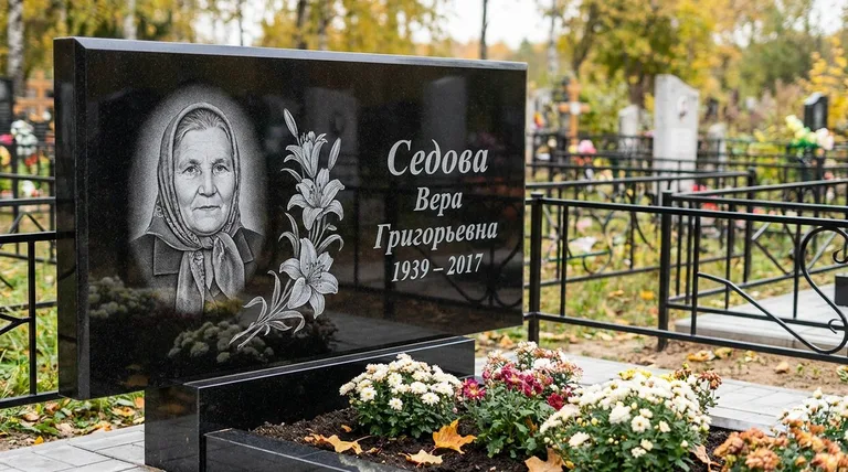 Памятник с гравировкой лилий — выполненная работа «Седова» в Белгороде
