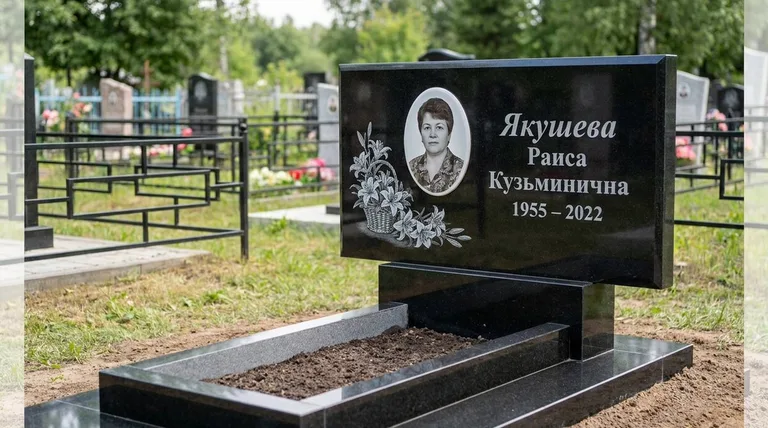 Памятник с гравировкой лилий — выполненная работа «Якушева» в Белгороде