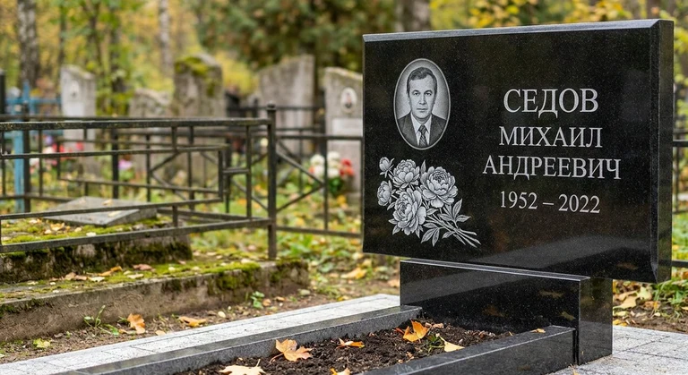 Гравировка пионов на памятник в Белгороде — пример работы на граните