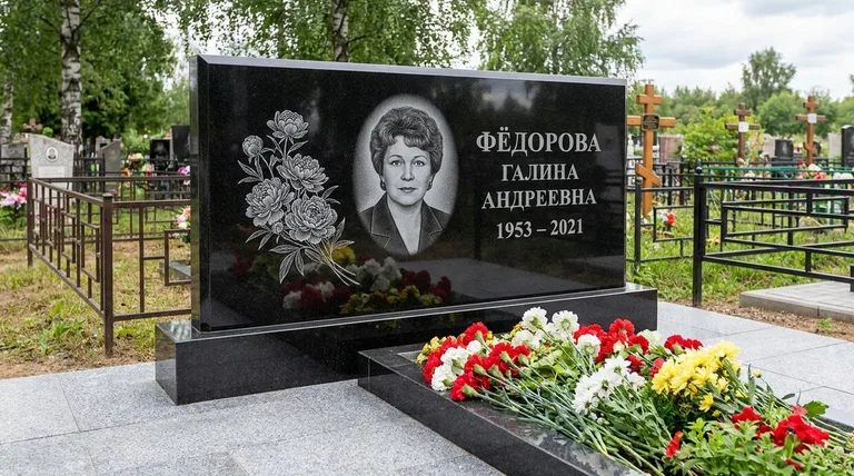 Памятник с гравировкой пионов — выполненная работа «Фёдорова» в Белгороде