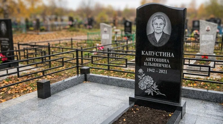 Памятник с гравировкой пионов — выполненная работа «Капустина» в Белгороде