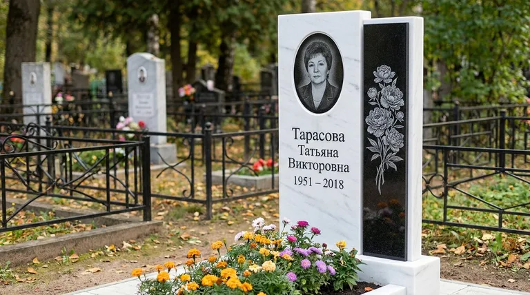 Памятник с гравировкой пионов — выполненная работа «Тарасова» в Белгороде