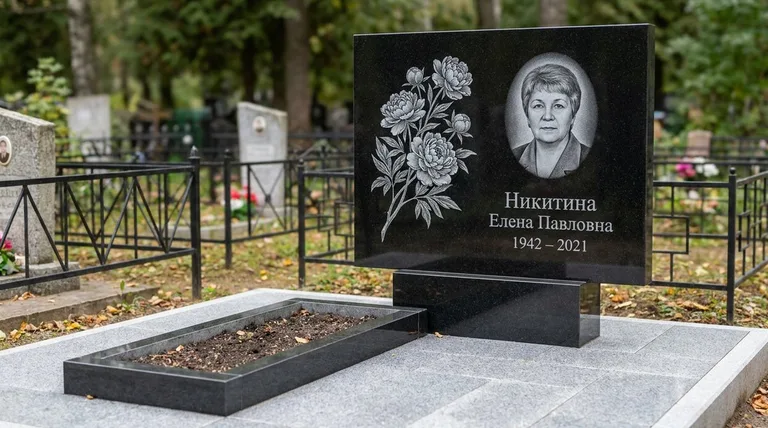 Памятник с гравировкой пионов — выполненная работа «Никитина» в Белгороде
