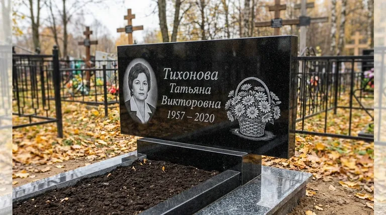 Памятник с гравировкой ромашек — выполненная работа «Тихонова» в Белгороде