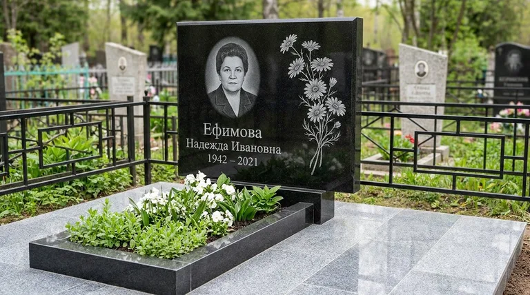 Памятник с гравировкой ромашек — выполненная работа «Ефимова» в Белгороде