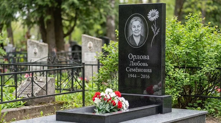 Памятник с гравировкой ромашек — выполненная работа «Орлова» в Белгороде