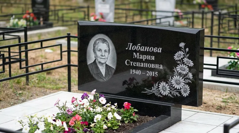 Памятник с гравировкой ромашек — выполненная работа «Лобанова» в Белгороде