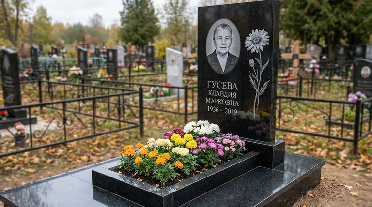 Памятник с гравировкой ромашек — выполненная работа «Гусева» в Белгороде