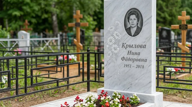 Памятник с гравировкой ромашек — выполненная работа «Крылова» в Белгороде
